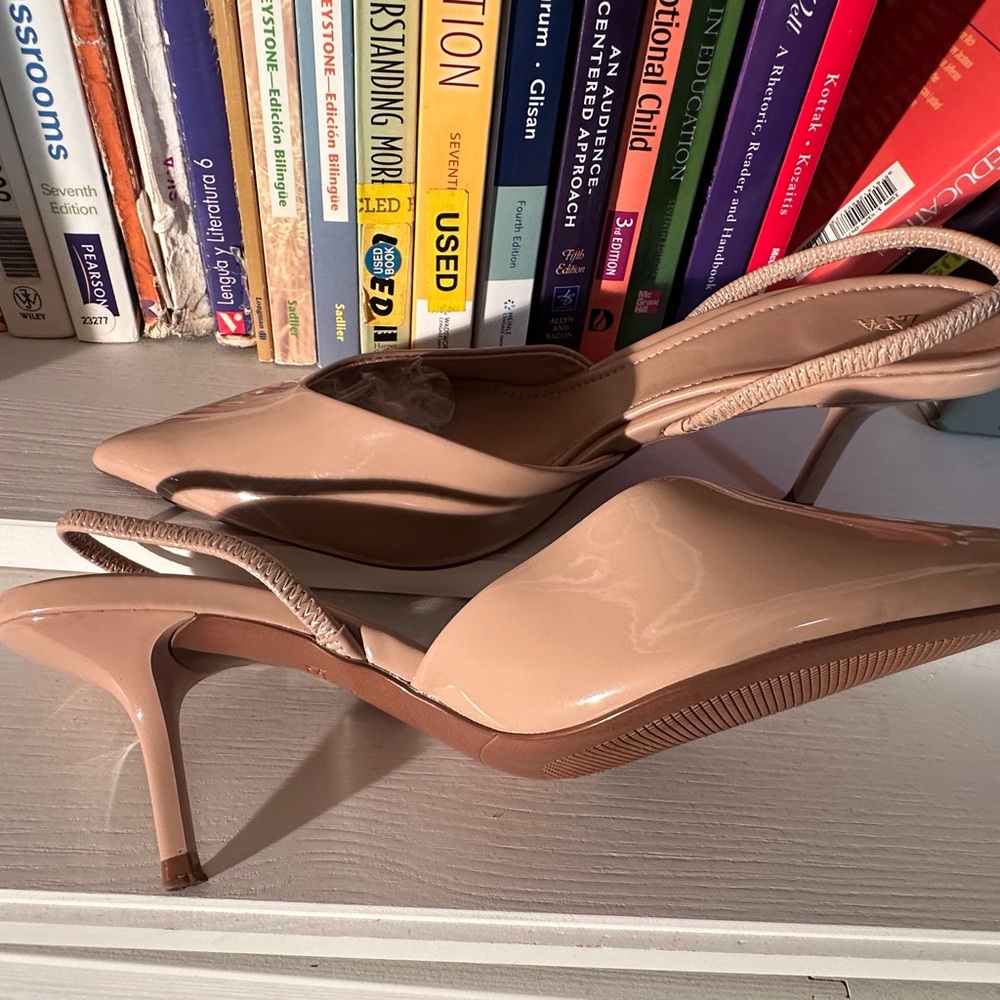 ZARA Women's Nude Patent Slingback Heels - Picture 2 of 9
